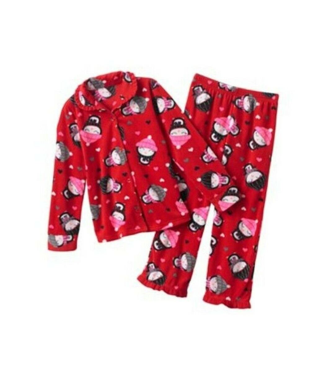 Jumping Beans Red Heart Penguins Long Sleeve Pants Girls' Pajama Set Size 4